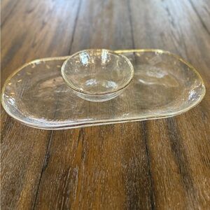 GLASAX German Glass Top Line Crystal Serving Dish and Small Bowl with Gold